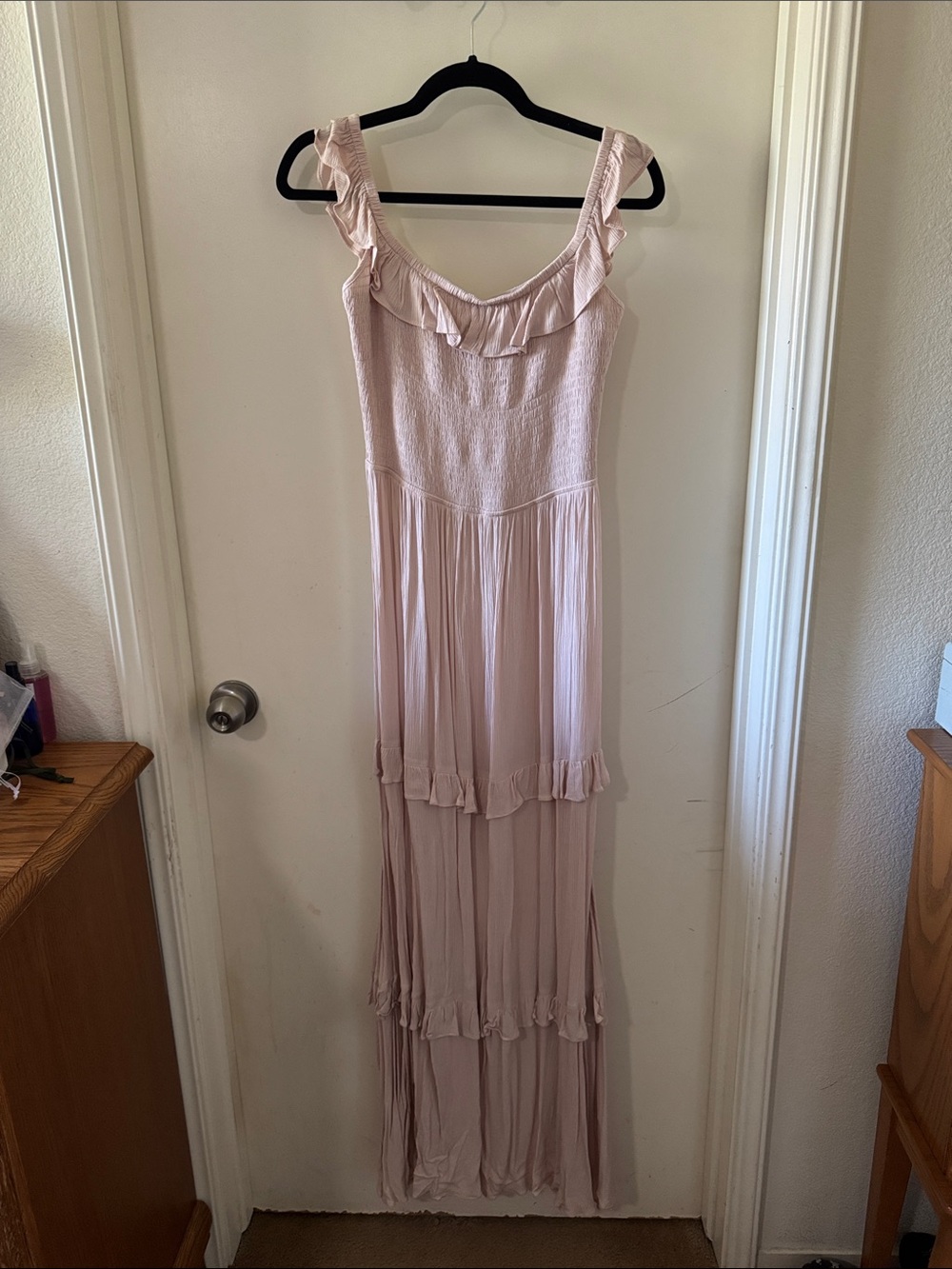 Express Dusty Pink Ruffle-Tier Maxi Dress